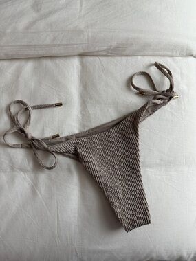 Monday Swimwear Taupe Textured Tie-Side Bikini Bottom